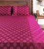 Pink 200 TC Motifs Print Cotton Fitted Double Bed Sheet with 2 Pillow Cover