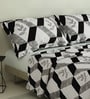 Black and Grey Floral 180 TC Cotton Queen Sized Double Bedsheet with 2 Pillow Covers