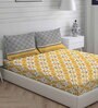 Yellow Abstract 225 TC Cotton Queen Sized Bed Sheets with 2 Pillow Covers