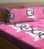 Pink Wildlife 300 TC Cotton Blend Double Queen Size Bedsheet With 2 Pillow Covers