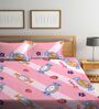Pink Abstract 300 TC Cotton Blend Kids Double Bedsheet With 2 Pillow Covers