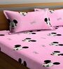 Pink Character Printed 300 TC Cotton Blend Double Queen Size Bedsheet With 2 Pillow Covers