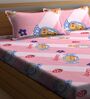 Pink Abstract 300 TC Cotton Blend Kids Double Bedsheet With 2 Pillow Covers