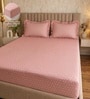 Pink Geometric Polycotton Double King Fitted Bedsheet With 2 Frill Pillow Covers