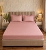 Pink Geometric Polycotton Double King Fitted Bedsheet With 2 Frill Pillow Covers
