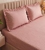 Pink Geometric Polycotton Double King Fitted Bedsheet With 2 Frill Pillow Covers