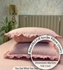 Pink Geometric Polycotton Double King Fitted Bedsheet With 2 Frill Pillow Covers