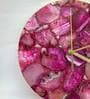 Pink Agate Gemstone Round Clock with Leafing -