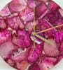 Pink Agate Gemstone Round Clock with Leafing -