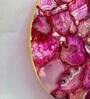 Pink Agate Gemstone Round Clock with Leafing -