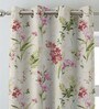 Pink and White Polyester Floral 9Ft Light Filtering Eyelet Long Door Curtains (Pack of 2)
