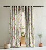 Pink and White Polyester Floral 9Ft Light Filtering Eyelet Long Door Curtains (Pack of 2)