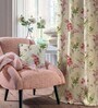 Pink and White Polyester Floral 9Ft Light Filtering Eyelet Long Door Curtains (Pack of 2)