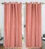 Pink Geometric Polyester Blend 7 Ft Light Filering Eyelet Door Curtains (Set of 2)