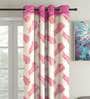 Pink Floral Polyester 5 Ft Semisheer Eyelet Window Curtains (Set of 2)