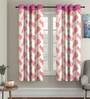 Pink Floral Polyester 5 Ft Semisheer Eyelet Window Curtains (Set of 2)