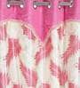Pink Floral Polyester 5 Ft Semisheer Eyelet Window Curtains (Set of 2)