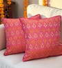 Pink Blended Cotton and Silk Woven Ikat 16x16 inches Cushion Covers (Set of 2)