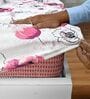 Pink Blossom Floral 144 Tc Cotton Elastic Fitted Double Bedsheet With 2 Pillowcovers