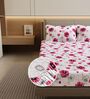 Pink Blossom Floral 144 Tc Cotton Elastic Fitted Double Bedsheet With 2 Pillowcovers