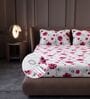 Pink Blossom Floral 144 Tc Cotton Elastic Fitted King Bedsheet With 2 Pillowcovers
