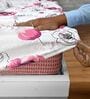 Pink Blossom Floral 144 Tc Cotton Elastic Fitted King Bedsheet With 2 Pillowcovers