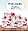 Pink Blossom Floral 144 Tc Cotton Single Bedsheet With Pillowcover