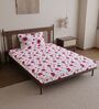 Pink Blossom Floral 144 Tc Cotton Single Bedsheet With Pillowcover