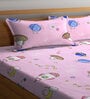 Pink Cartoon Printed 300 TC Cotton Blend Kids Double Bedsheet With 2 Pillow Covers