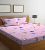 Pink Cartoon Printed 300 TC Cotton Blend Kids Double Bedsheet With 2 Pillow Covers