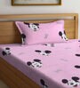 Pink Cartoon Printed 300 TC Cotton Blend Single Bedsheet with 1 Pillow Cover