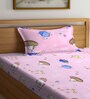 Pink Cartoon Printed 300 TC Cotton Blend Single Bedsheet with 1 Pillow Cover