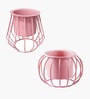 Set Of 2 Pink Metal Plant Stand