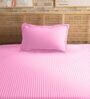 Pink Cotton 210TC Striped Single Bedsheet with 1 Pillow Cover