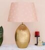 Pink Cotton Fabric Shade Lagos Brass Patterned Table Lamp with Brass Base