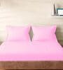 Pink Cotton Solid 210TC Plain Super King Bedsheet with 2 Pillow Covers