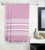 Pink Cotton Striped 201-250 GSM Bath Towel (Set of 3)