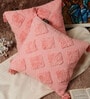 Pink Textured Geometric Cotton 16 x 16 Inches Cushion Covers (Set of 2)