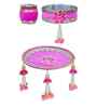 Pink Decorative Stainless Steel Karwa Chauth Thali Set with Plate Chalni Lota|Karva Chauth Pooja Thali