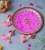 Pink Decorative Stainless Steel Karwa Chauth Thali Set with Plate Chalni Lota|Karva Chauth Pooja Thali