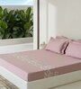 Pink Embroidered 210 TC Cotton King Sized Bedsheet with 2 Pillow Covers