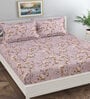 Pink Floral 130 TC Poly Cotton Queen Sized Bed Sheets with 2 Pillow Covers