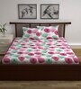 Pink Floral 144 TC Cotton Double Bedsheet with 2 Pillow Covers