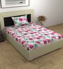 Pink Floral 144 TC Cotton Single Bedsheet with Pillow Cover