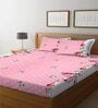 Pink Floral 144 TC Cotton Blend Double Bedsheet With 2 Pillow Covers