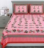 Pink Floral 144 TC Cotton Double Queen Bedsheet With 2 Pillow Covers