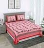 Pink Floral 144 TC Cotton Double Queen Bedsheet With 2 Pillow Covers