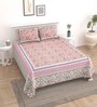 Pink Floral 144 TC Cotton King Bedsheet and 2 Pillow Cover
