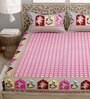 Pink Floral 144 TC Cotton King Bedsheet and 2 Pillow Cover