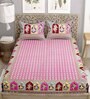 Pink Floral 144 TC Cotton King Bedsheet and 2 Pillow Cover
